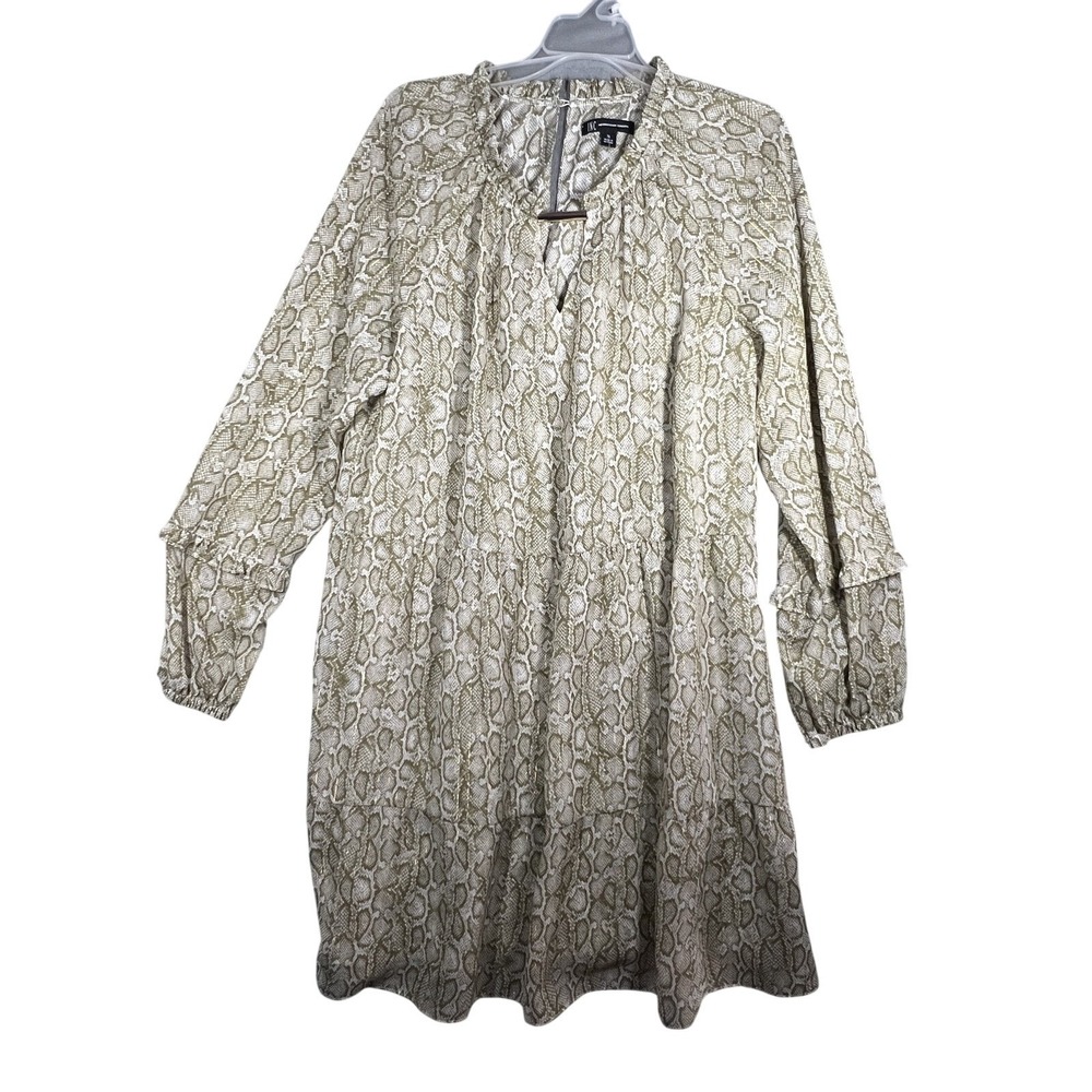 INC International Concepts Women's XL Snakeskin Tiered Ruffle Mini Dress Green
